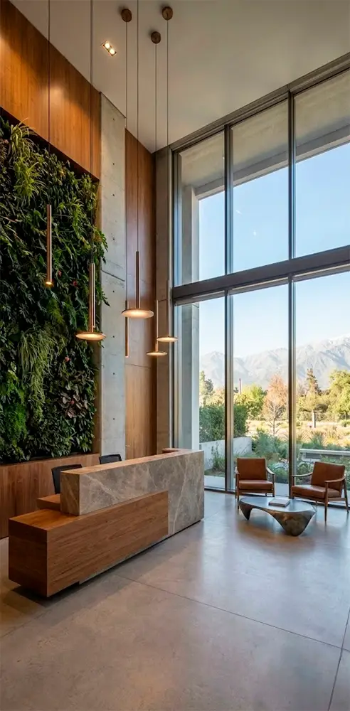 Recepción de oficina moderna y de lujo en Lo Barnechea