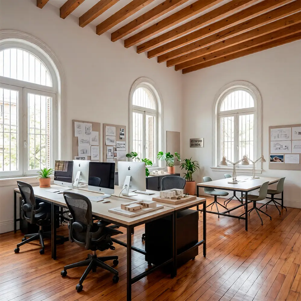 Oficina de diseño creativo y limpia en casona de Ñuñoa